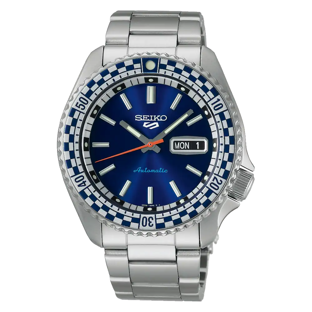 thearwatches-reloj-seiko-SRPK65K1 Reloj SEIKO 5 Sport Petrol Blue "Checker Flag" Edición Especial SRPK65K1