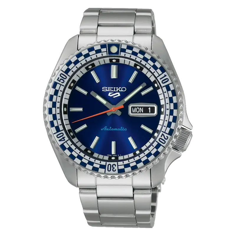 thearwatches-reloj-seiko-SRPK65K1 Reloj SEIKO 5 Sport Petrol Blue "Checker Flag" Edición Especial SRPK65K1