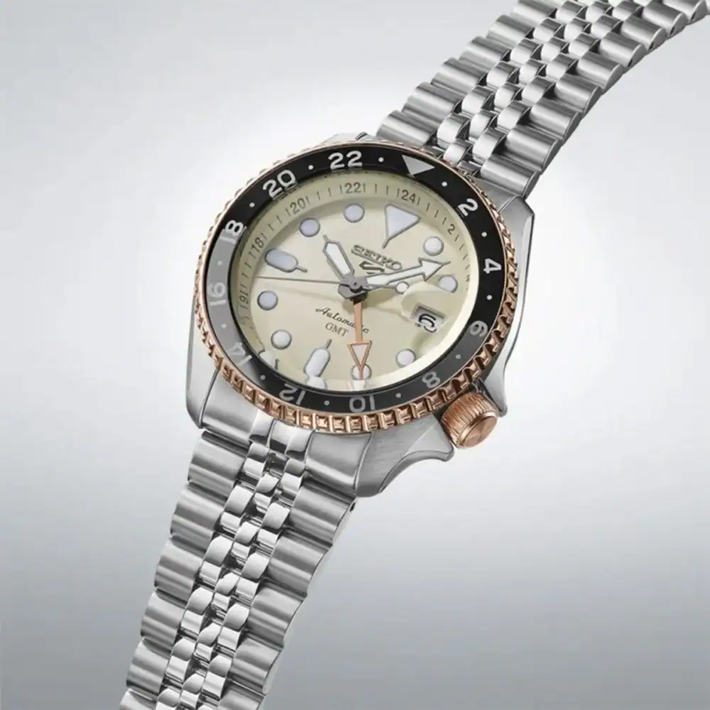 thearwatches-reloj-seiko-SSK046K1_2 Reloj SEIKO 5 Sport GMT Champagne “Sunrise" SSK046K1 Edición Limitada