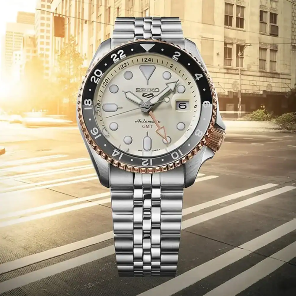 thearwatches-reloj-seiko-SSK046K1_3 Reloj SEIKO 5 Sport GMT Champagne “Sunrise" SSK046K1 Edición Limitada