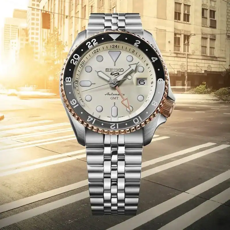 thearwatches-reloj-seiko-SSK046K1_3 Reloj SEIKO 5 Sport GMT Champagne “Sunrise" SSK046K1 Edición Limitada