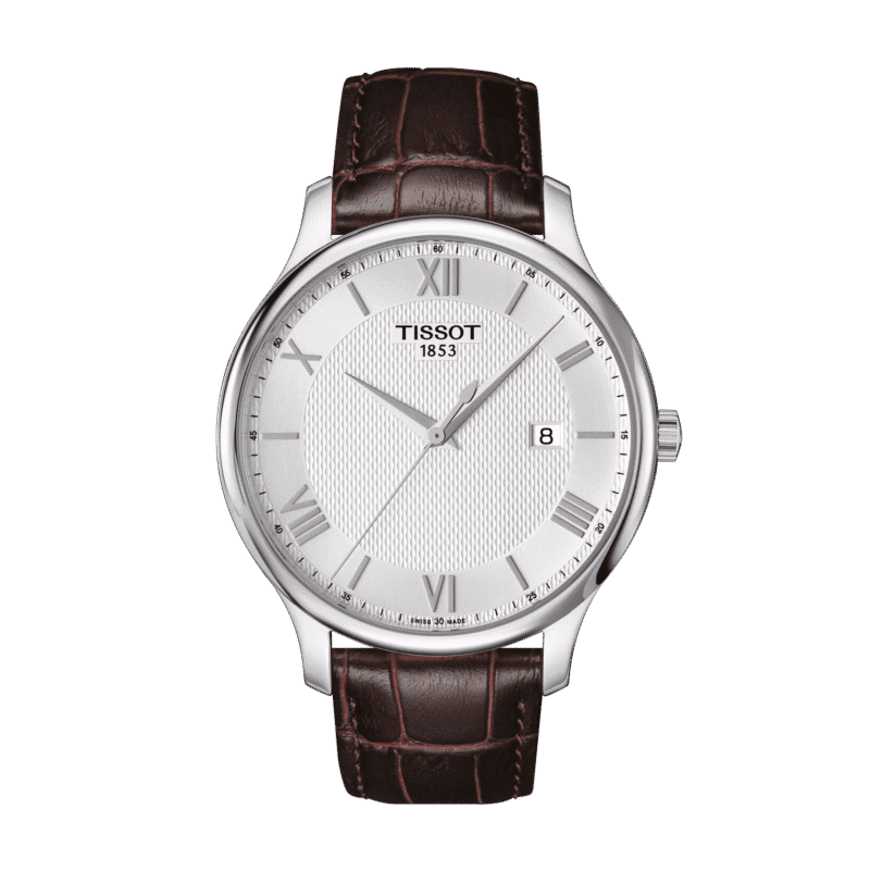 Reloj Tissot Tradition 42mm Plata/Cuero Marrón T063.610.16.038.00