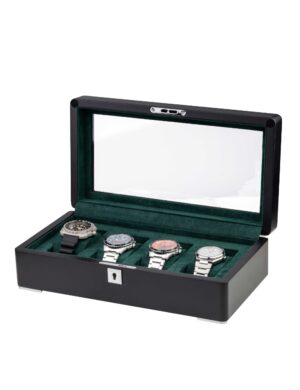 rothenschild-rs-3420-4-bl-gre-watchbox-open-2 Watch Box para 4 Relojes Negro y Terciopelo Verde RS-3420-4-BL-GRE Rothenschild
