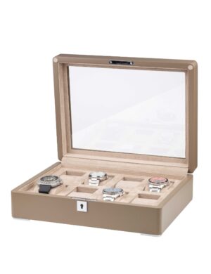 rothenschild-rs-3420-8-ta-tan-watch-box-front-opn-2 Watch Box para 8 Relojes Marrón y Terciopelo Beige RS-3420-8-TA-TAN Rothenschild