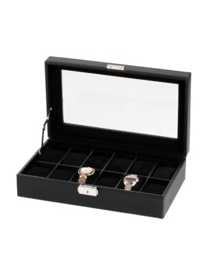 rs-1098-cf-bl_front_open Watch Box para 12 Relojes Negro RS-1098-12CFBL Rothenschild