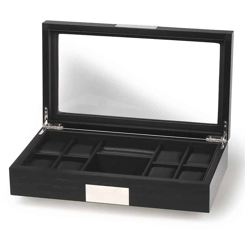 rs-2353-8bl_open Watch Box en Madera para 8 Relojes y Accesorios Negro RS-2353-8BL Rothenschild