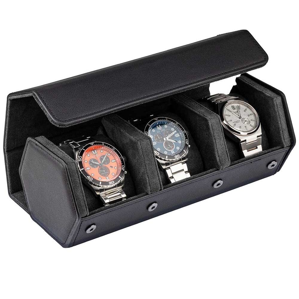 Estuche de Viaje (Watch Roll) para 3 Relojes Negro-Gris RS-3176-3-BL-GY Rothenschild