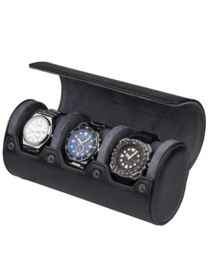 rs-3621-3bl_45open Estuche de Viaje (Watch Roll) para 3 Relojes Negro-Gris RS-3621-3BL Rothenschild