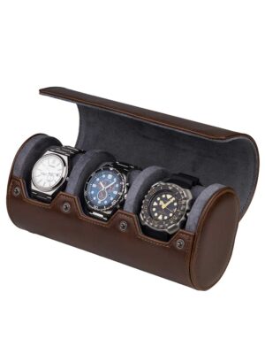 rs-3621-3br_45open Estuche de Viaje (Watch Roll) para 3 Relojes Marrón-Gris RS-3621-3BL Rothenschild