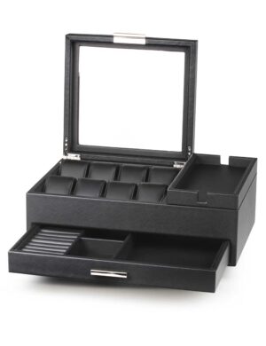 rs-lf8wb2v-bl_open Watch Box para 6 Relojes y Accesorios Cuero Sintético con Cajón RS-LF8WB2V-BL Rothenschild