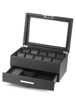 rs-lmwb-10wd_open Watch Box para 10 Relojes y Accesorios Cuero Sintético con Cajón RS-LMWB-10WD Rothenschild