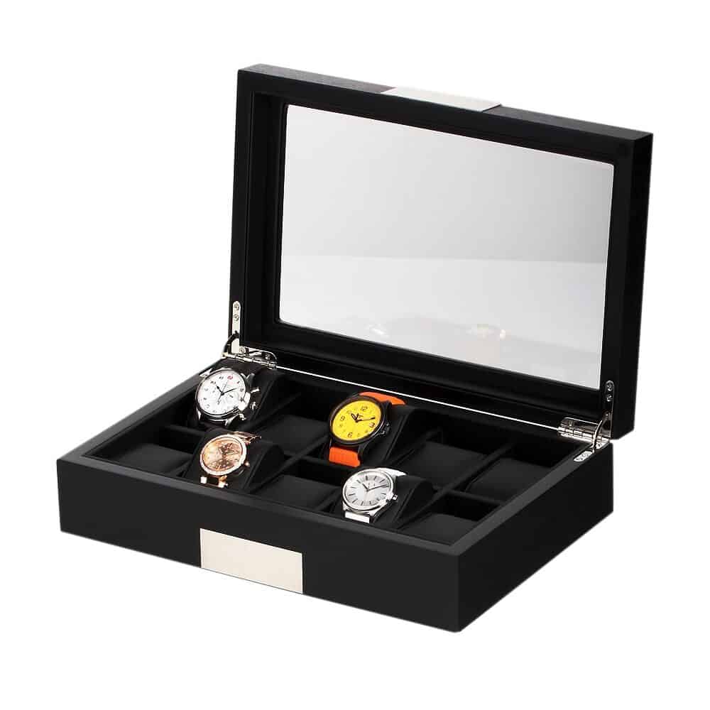 sw-2350-10bl_open Watch Box para 10 Relojes Negro RS-2350-10BL Rothenschild