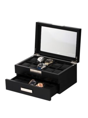 sw-2350-20bl-pu_open Watch Box para 20 Relojes Negro RS-2350-20BL Rothenschild