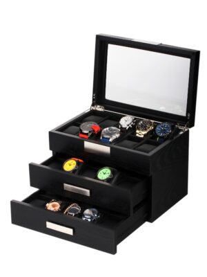 sw-2350-30bl-pu_open Watch Box para 30 Relojes Negro RS-2350-30BL Rothenschild