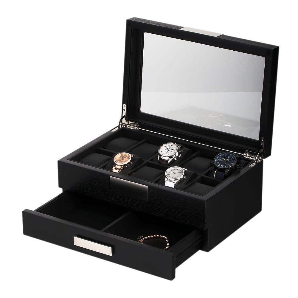 Estuche para 10 Relojes y Joyas Negro RS-2351-10BL Rothenschild