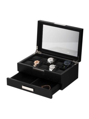 sw-2351-bl_open Estuche para 10 Relojes y Joyas Negro RS-2351-10BL Rothenschild