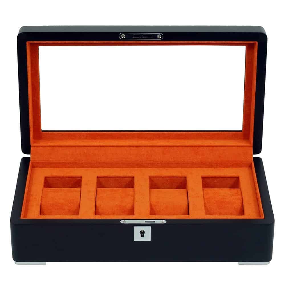 sw-3420-4_bl-or_8_ Watch Box para 4 Relojes Negro y Terciopelo Naranja RS-3420-4-BL-ORA Rothenschild