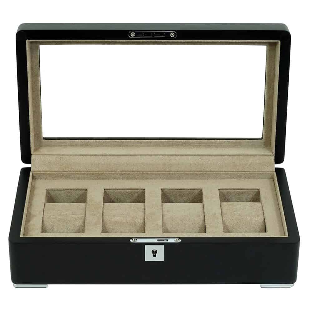 sw-3420-4_bl-tan_11_ Watch Box para 4 Relojes Negro y Terciopelo Beige RS-3420-4-BL-TAN Rothenschild