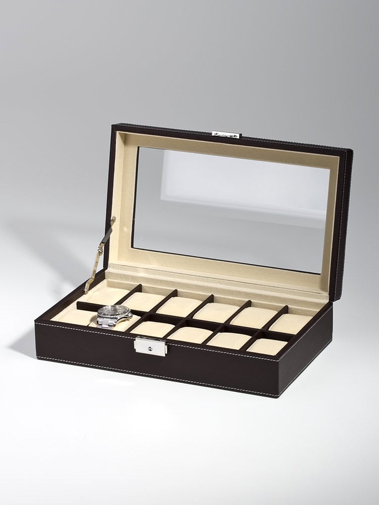 uhrenbox-rs-1098-12dbr-02 Watch Box para 12 Relojes Marrón RS-1098-12DBR Rothenschild