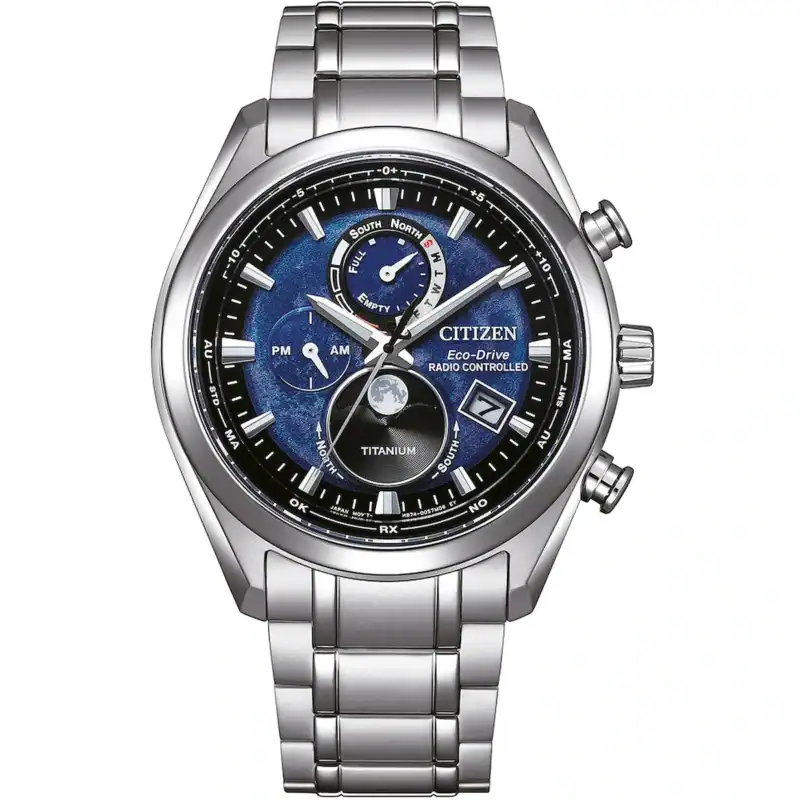Reloj Citizen BY1010-81L Eco-Drive Moon Phase Titanium Radio Contr. Mens Watch