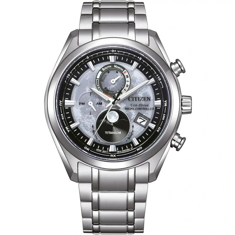 Reloj Citizen BY1010-81H Eco-Drive Moon Phase Titanium Radio Contr. Mens Watch